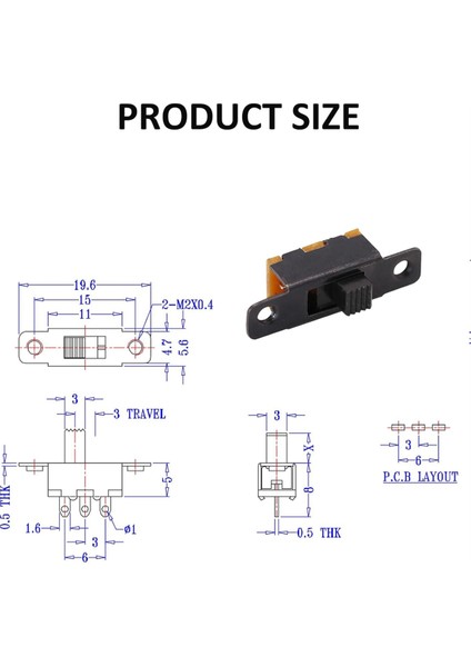 Slayt Anahtarı Panel Montajı 3 Lehim Pabucu Açma/kapalı 2 Konum 50PCS (Yurt Dışından) fiyatları