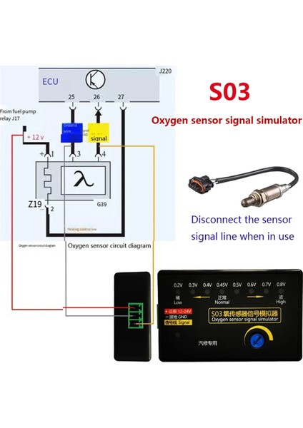 Yeni S03 Oksijen Sensörü Mini Tipi Otomobil Oksijen Sensörü Sinyal Simülatörü, Dört Telli Oksijen Sensör Sinyalini Simüle Et (Yurt Dışından) fırsatları