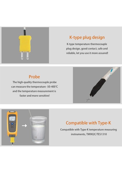 5 Adet 3 Metre K Tip Termokupl Sıcaklık Probu Sensörü K Tipi Ölçüm Aralığı -50 Ila 400 Santigrat, TM902C ile (Yurt Dışından) fırsatları