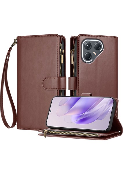 Tecno Pova 7 Ultra 5g ile Uyumlu Rfıd Engelleme Kredi Kartı Tutucu Deri Fermuarlı Kapaklı Cüzdan Bilek Kayışı Destekli Koruyucu Kılıf (Yurt Dışından)