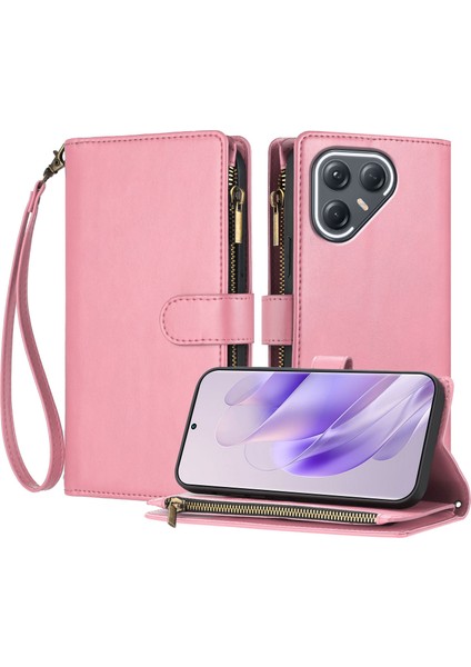 Tecno Pova 7 Ultra 5g ile Uyumlu Rfıd Engelleme Kredi Kartı Tutucu Deri Fermuarlı Kapaklı Cüzdan Bilek Kayışı Destekli Koruyucu Kılıf (Yurt Dışından)