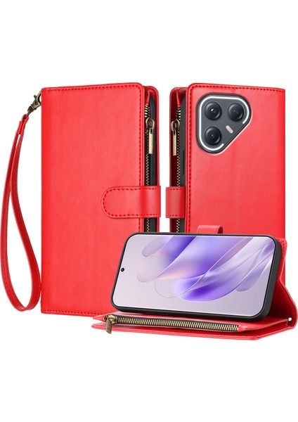 Tecno Pova 7 Pro ile Uyumlu Rfıd Engelleme Kredi Kartı Tutucu Deri Fermuarlı Kapaklı Cüzdan Bilek Kayışı Destekli Koruyucu Kılıf (Yurt Dışından)