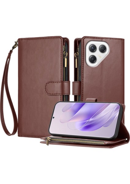Tecno Pova 7 4g ile Uyumlu Rfıd Engelleme Kredi Kartı Tutucu Deri Fermuarlı Kapaklı Cüzdan Bilek Kayışı Destekli Koruyucu Kılıf (Yurt Dışından)