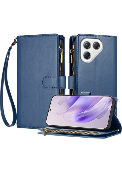 Tecno Pova 7 4g ile Uyumlu Rfıd Engelleme Kredi Kartı Tutucu Deri Fermuarlı Kapaklı Cüzdan Bilek Kayışı Destekli Koruyucu Kılıf (Yurt Dışından)