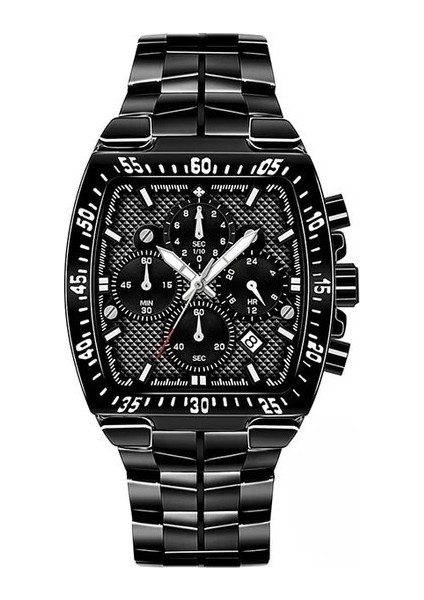 Siyah Kara Kutu Wwoor Erkekler Kronograf Spor Saatler Erkekler Için Moda Kare Üst Marka Lüks Paslanmaz Çelik Su Geçirmez Kuvars Izle Reloj Hombre (Yurt Dışından)