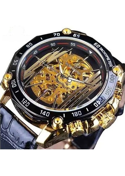 Büyük Kadran Steampunk Tasarım Lüks Altın Dişli Hareketi Erkekler Yaratıcı Ajur Saatler Otomatik Mekanik Bilek Saatleri (Yurt Dışından)