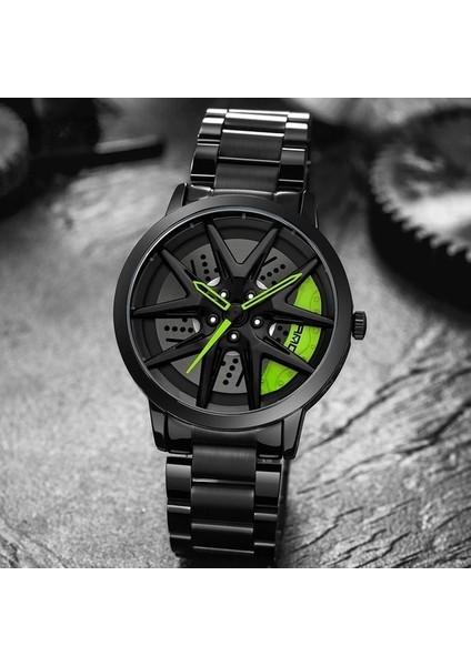 Kırmızı Yeni Moda Siyah Yeşil 3D Araba Jant Adam Izle Süper Araba Tekerleği Saatler Kuvars Hareketi Su Geçirmez Paslanmaz Çelik Erkek Spor Saat (Yurt Dışından)