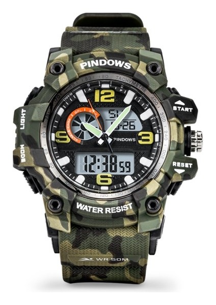 Kamuflaj-Gri Basit Pindows Bilezik Kız Erkek Çocuk Su Geçirmez Analog Dijital 5ATM Su Geçirmez LED Ekran Dijital ve Analog-Dijital Saat (Yurt Dışından)