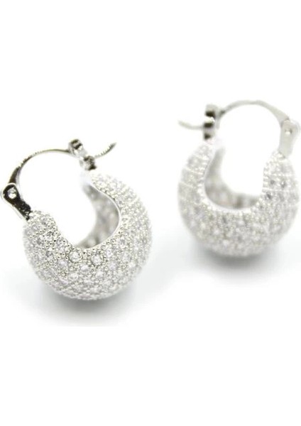 Taşlı Top Küpe - Gümüş