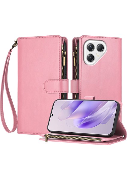 Tecno Pova 7 5g ile Uyumlu Rfıd Engelleme Kredi Kartı Tutucu Deri Fermuarlı Kapaklı Cüzdan Bilek Kayışı Destekli Koruyucu Kılıf (Yurt Dışından)