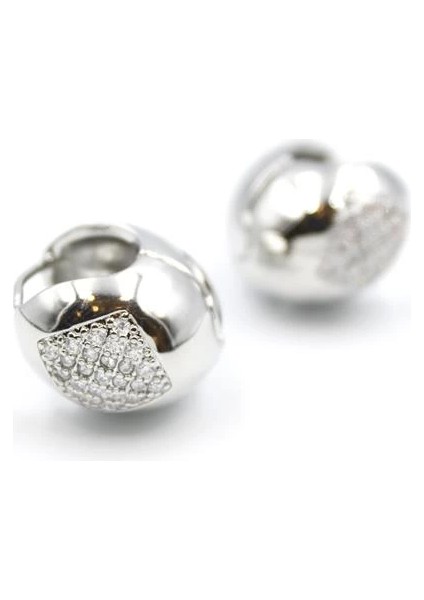 Taşlı Top Küpe - Gümüş