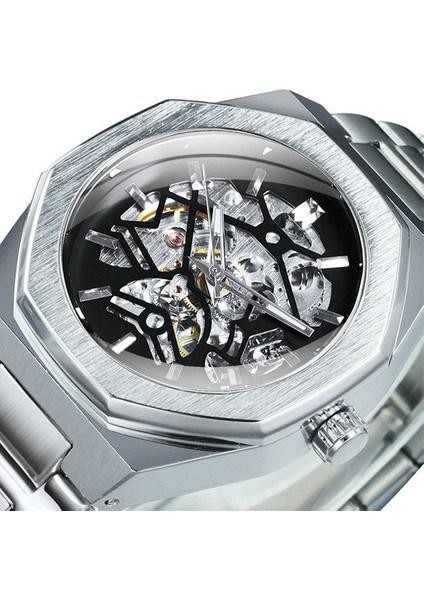 Gümüş Sıyah Forsınıng Otomatik Izle Erkekler Mekanik Erkek Saatler Top Marka Lüks Mavi Paslanmaz Çelik Kayış Kol Saatleri Saat (Yurt Dışından)