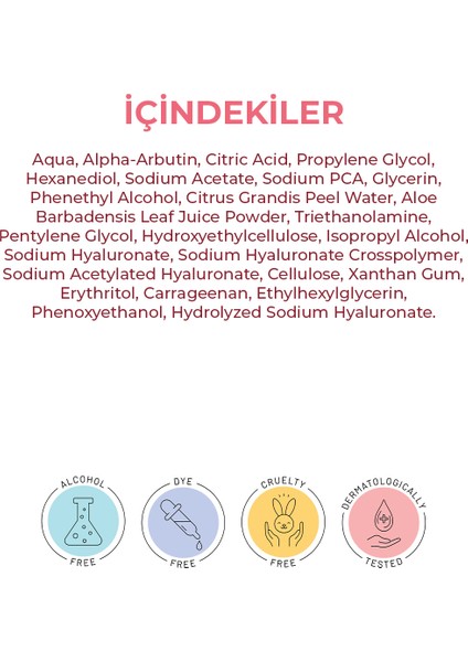 Leke Karşıtı, Cilt Tonu Eşitleyici, Aydınlatıcı Arbutin Serum (Arbutin 2% + Hyaluronic Acid)