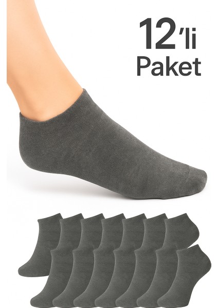 12 Çift Pamuklu Patik Çorap Grı