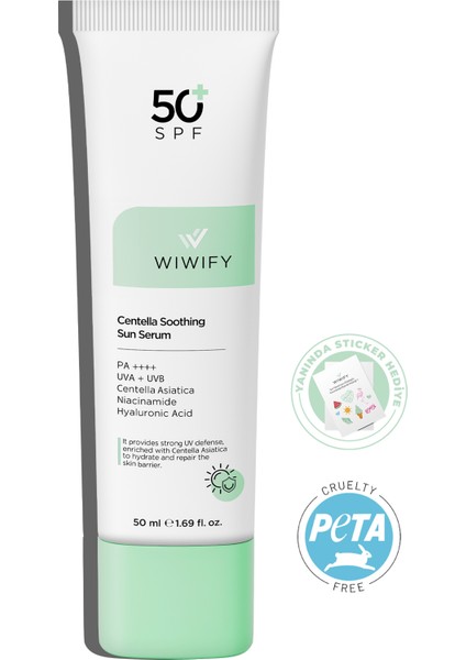 Yatıştırıcı Onarıcı Yüksek Korumalı Centella Soothing Sun Serum SPF 50 + Pa ++++ 50 ml