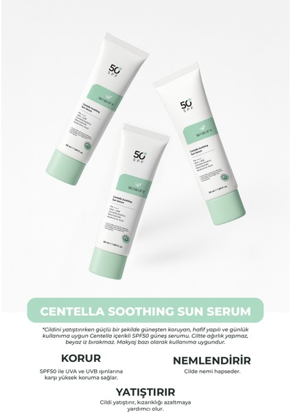Yatıştırıcı Onarıcı Yüksek Korumalı Centella Soothing Sun Serum SPF 50 + Pa ++++ 50 ml