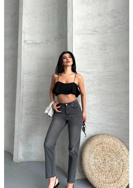 Mom Fit Enzim Taş Yıkama Jeans Pantolon Füme D2006 fiyatları