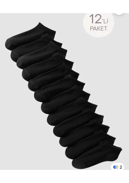 12 Çift Pamuklu Patik Çorap Siyah