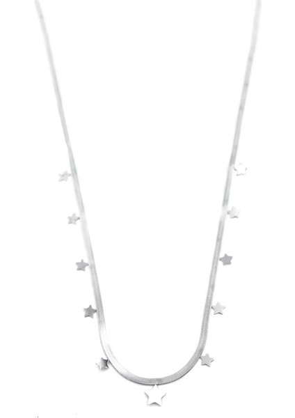 Yıldız Ezme Zincir Kolye - 45CM - Gümüş