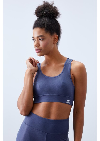 Petrol Yüksek Bel Toparlayıcılı Sırt Detaylı Slim Fit Büstiyer Kadın Tayt Takım - 95281