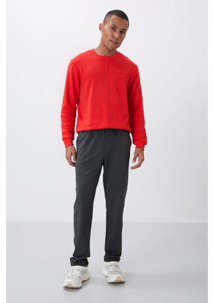 Antrasit Melanj Bağcıklı Cepli Standart Kalıp Klasik Paça Erkek Eşofman Alt - 84682