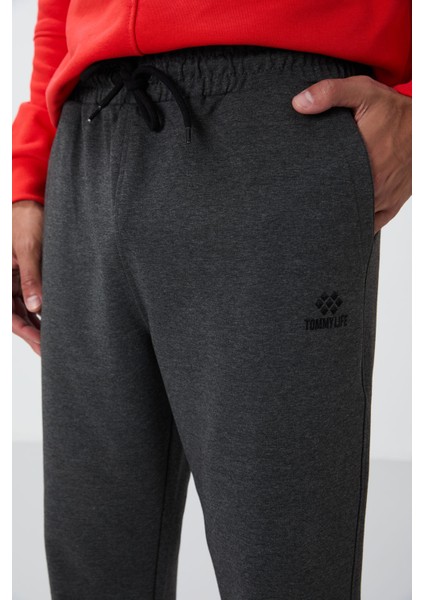 Antrasit Melanj Bağcıklı Cepli Standart Kalıp Klasik Paça Erkek Eşofman Alt - 84682