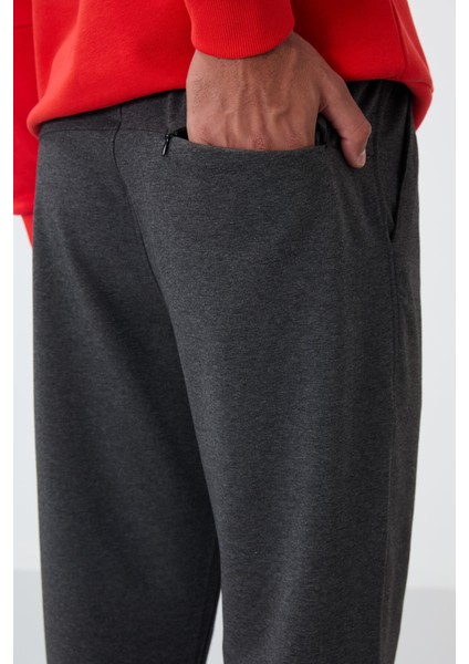 Antrasit Melanj Bağcıklı Cepli Standart Kalıp Klasik Paça Erkek Eşofman Alt - 84682