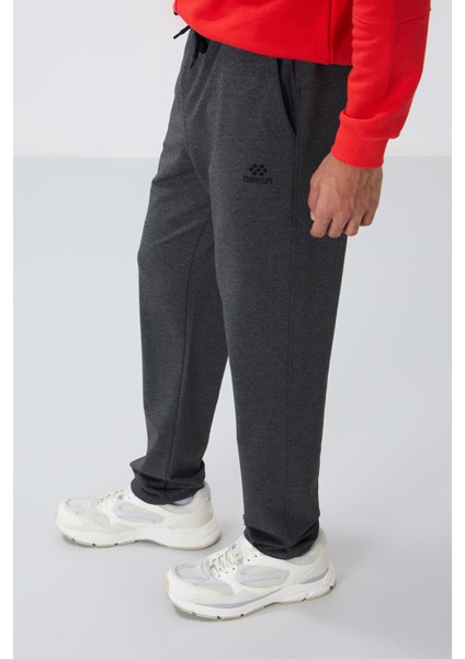 Antrasit Melanj Bağcıklı Cepli Standart Kalıp Klasik Paça Erkek Eşofman Alt - 84682