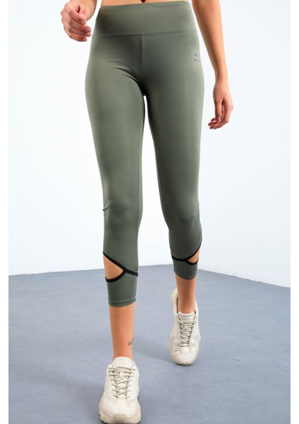 Çağla Bilekleri Pencereli Yüksek Bel Slim Fit Dar Paça Kadın Tayt - 94610 fırsatları