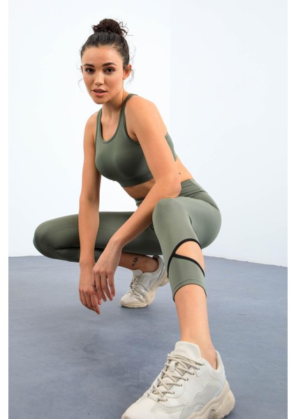 Çağla Bilekleri Pencereli Yüksek Bel Slim Fit Dar Paça Kadın Tayt - 94610