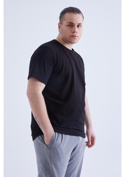 Siyah Basic Kısa Kol O Yaka Büyük Beden Erkek T-Shirt - 88072