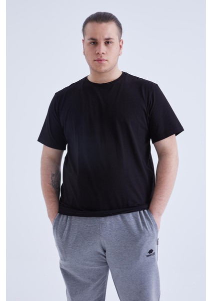 Siyah Basic Kısa Kol O Yaka Büyük Beden Erkek T-Shirt - 88072 modelleri