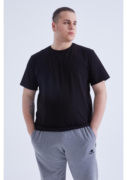 Siyah Basic Kısa Kol O Yaka Büyük Beden Erkek T-Shirt - 88072 indirimleri