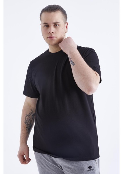 Siyah Basic Kısa Kol O Yaka Büyük Beden Erkek T-Shirt - 88072