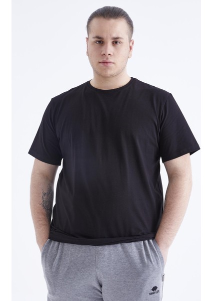 Siyah Basic Kısa Kol O Yaka Büyük Beden Erkek T-Shirt - 88072