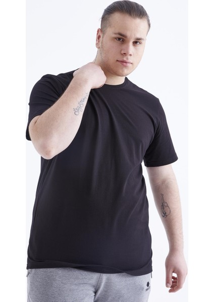 Siyah Basic Kısa Kol O Yaka Büyük Beden Erkek T-Shirt - 88072