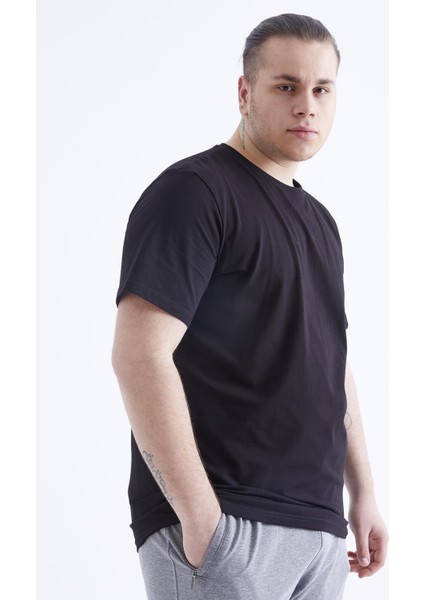 Siyah Basic Kısa Kol O Yaka Büyük Beden Erkek T-Shirt - 88072