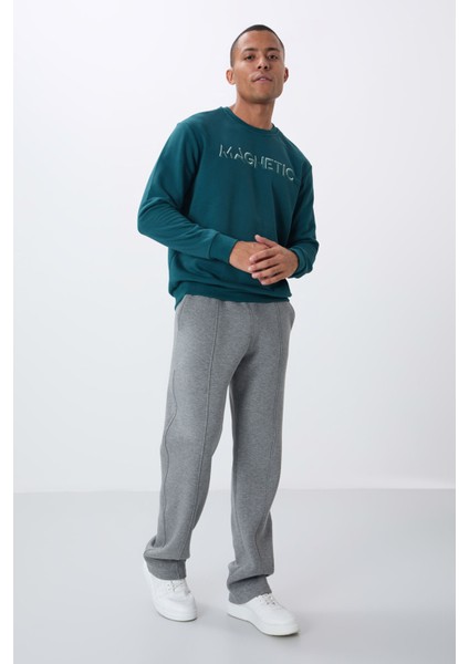Zümrüt Yazı Nakışlı O Yaka Rahat Form Erkek Sweatshirt - 88020