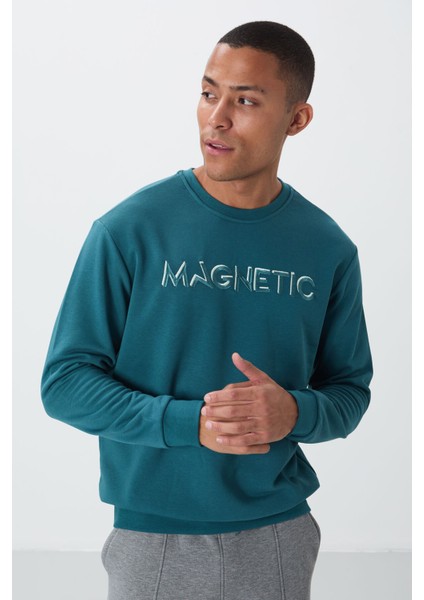 Zümrüt Yazı Nakışlı O Yaka Rahat Form Erkek Sweatshirt - 88020