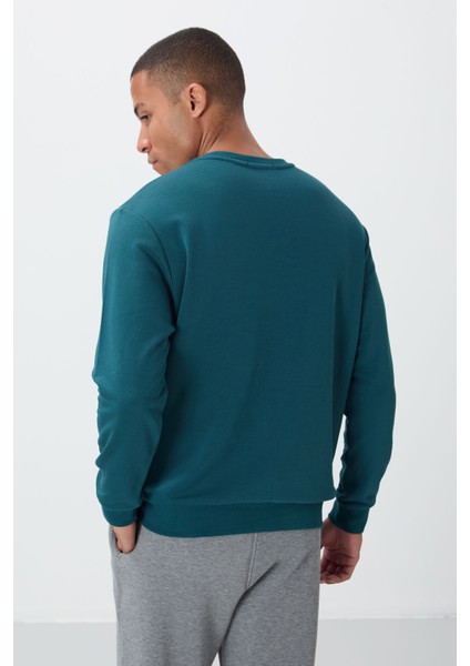 Zümrüt Yazı Nakışlı O Yaka Rahat Form Erkek Sweatshirt - 88020
