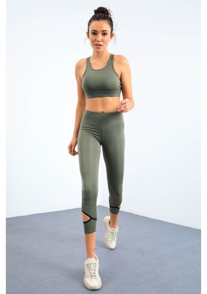 Çağla Bilekleri Pencereli Yüksek Bel Slim Fit Dar Paça Kadın Tayt - 94610