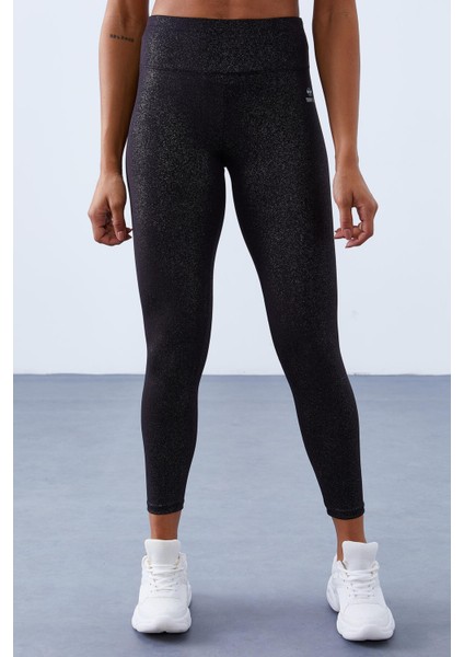 Siyah-gümüş - Siyah Yüksek Bel Toparlayıcılı Sırt Detaylı Slim Fit Büstiyer Kadın Tayt Takım - 95281