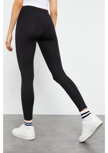 Siyah Yüksek Bel Streç Slim Fit Dar Paça Kadın Tayt - 94545