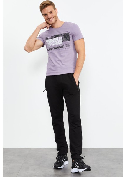 Tommy Life Siyah Erkek Fermuar Cepli Standart Kalıp Klasik Paça Eşofman Alt-84744