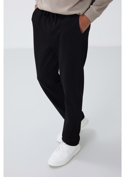 Siyah Bağcıklı Cepli Standart Kalıp Klasik Paça Erkek Eşofman Alt - 84682