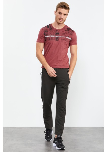 Haki Fermuar Cepli Yazı Detaylı Standart Kalıp Klasik Paça Erkek Eşofman Alt - 84744