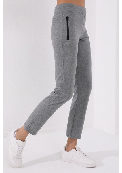 Gri Melanj Fermuar Cepli Rahat Form Klasik Paça Kadın Eşofman Alt - 94195 fiyatları
