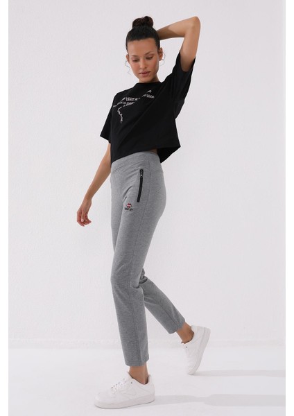 Gri Melanj Fermuar Cepli Rahat Form Klasik Paça Kadın Eşofman Alt - 94195 fırsatları