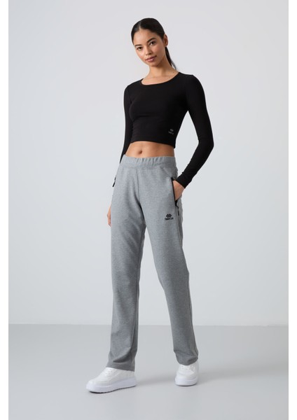 Gri Melanj Fermuar Cepli Rahat Form Klasik Paça Kadın Eşofman Alt - 94195
