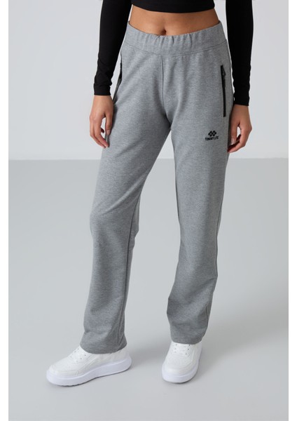 Gri Melanj Fermuar Cepli Rahat Form Klasik Paça Kadın Eşofman Alt - 94195